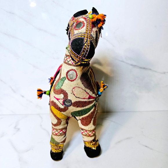 Vintage Mid Century Indian Rajasthani Patchwork Embroidery Folk Art Horse - Picture 8 of 10